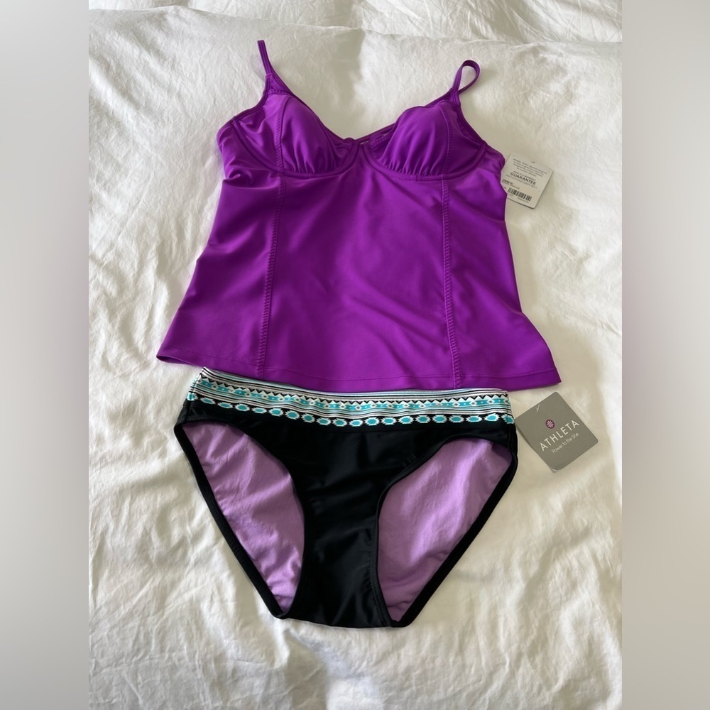 NWT Athleta SET | Tankini Bra Cup 38 B/C Swim Top Underwire | Bottoms SZ XS.